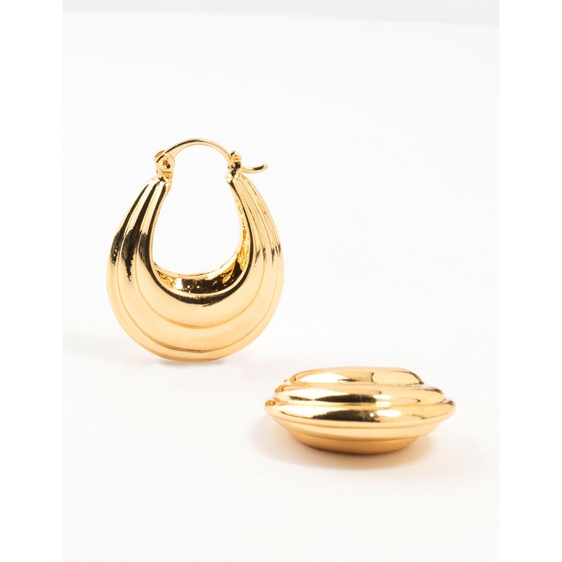 Gold Plated Ribbed Chunky Hoop Earrings