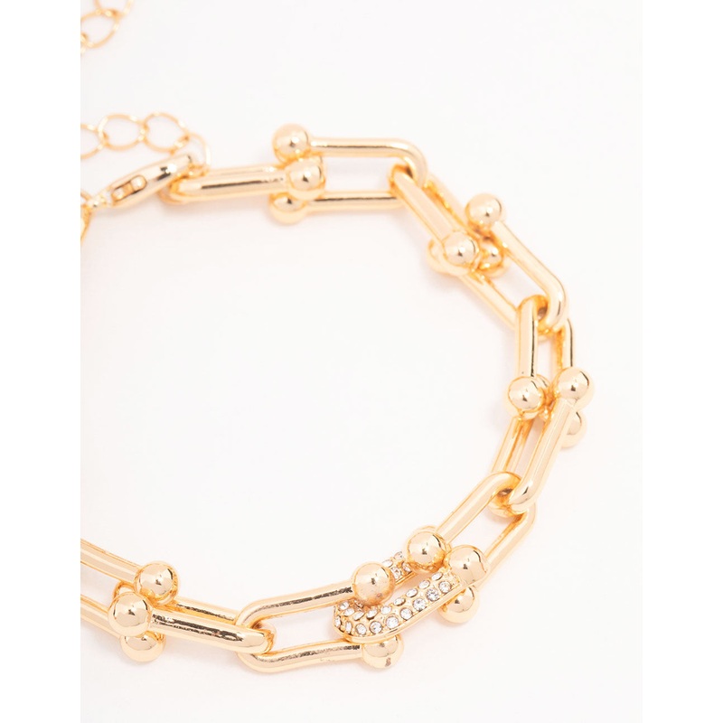 Gold Plated U Link Diamante Chain Bracelet