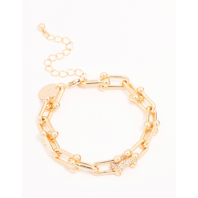 Gold Plated U Link Diamante Chain Bracelet