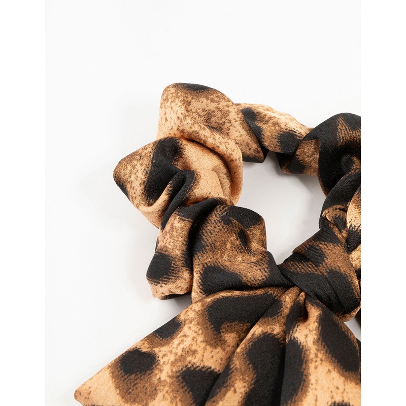 Leopard Satin Bow Scrunchie