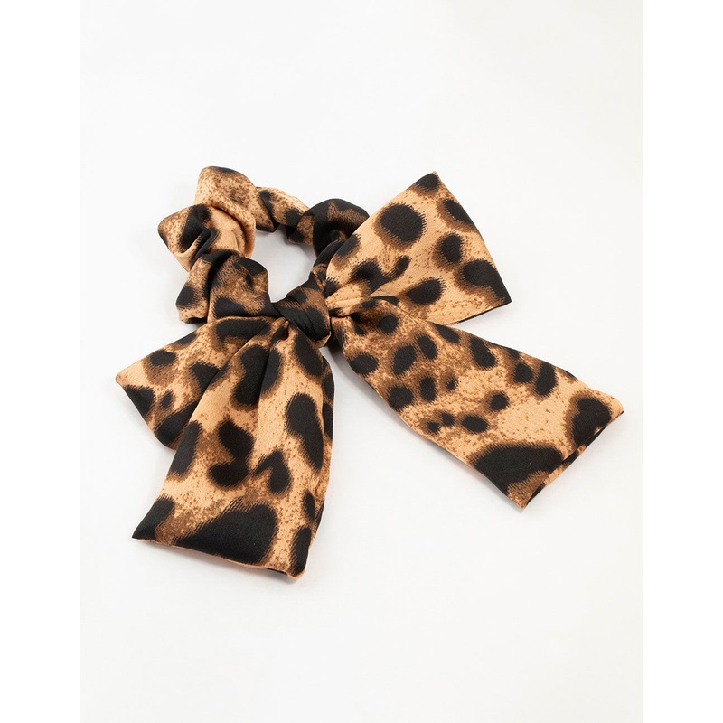 Leopard Satin Bow Scrunchie