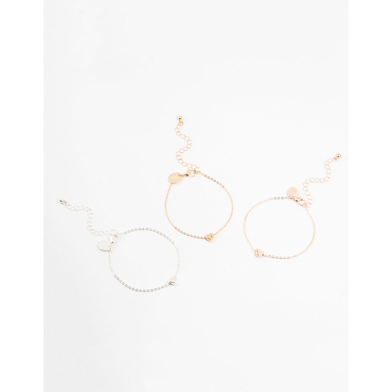Mixed Metals Solid Heart Bracelets 3-Pack