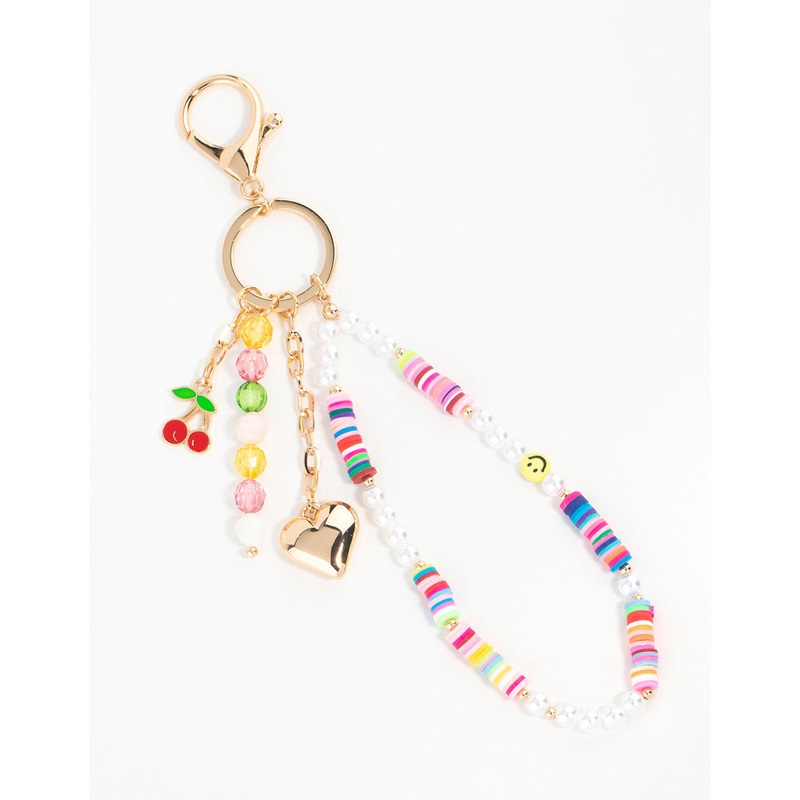 Multicoloured  Beaded Heart & Cherry Keychain