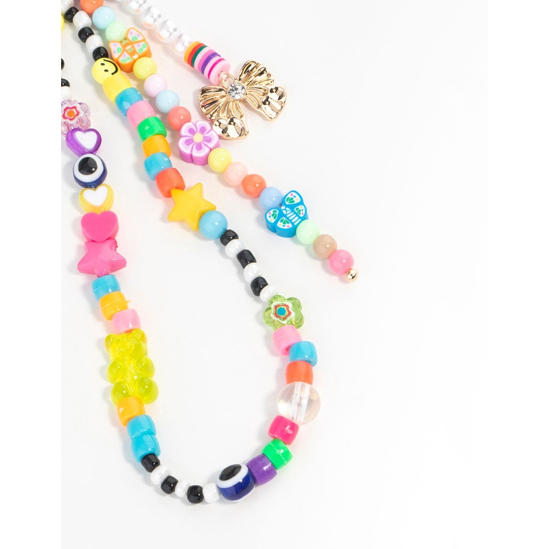 Rainbow Beaded & Gold Bow Keychain