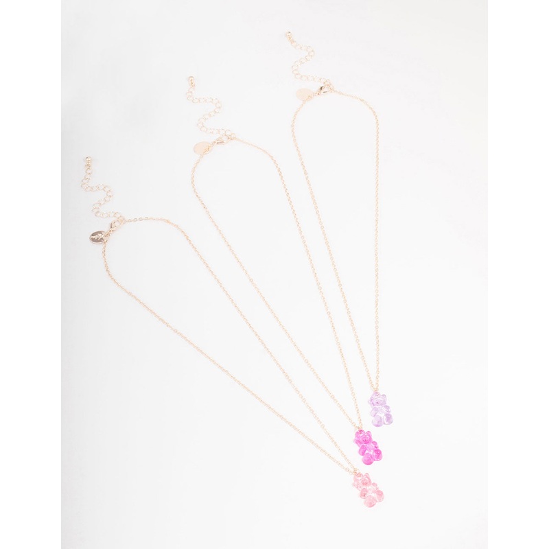 Rose Gold Gummy Bear Pendant Necklace 3-Pack