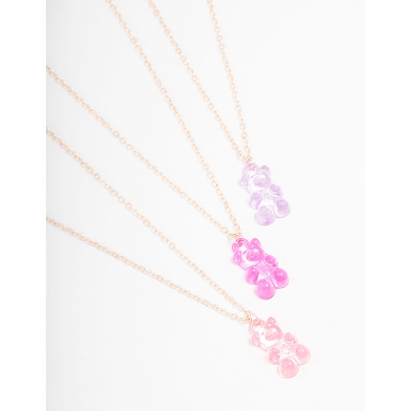 Rose Gold Gummy Bear Pendant Necklace 3-Pack