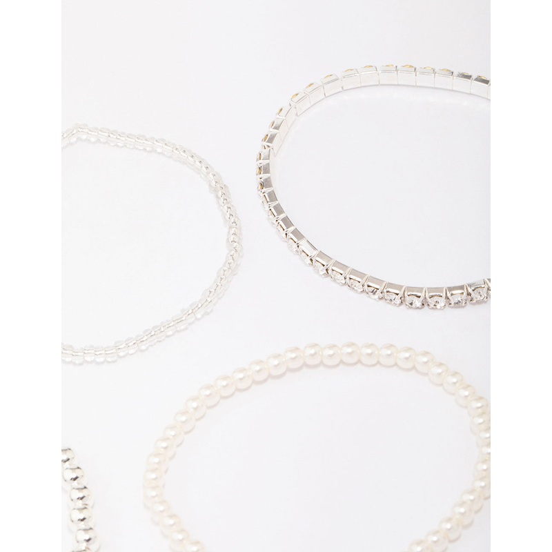 Silver Beaded & Pearl Bracelet 5-Pack