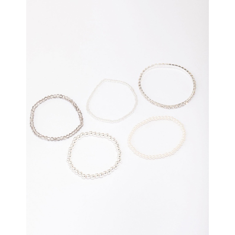 Silver Beaded & Pearl Bracelet 5-Pack