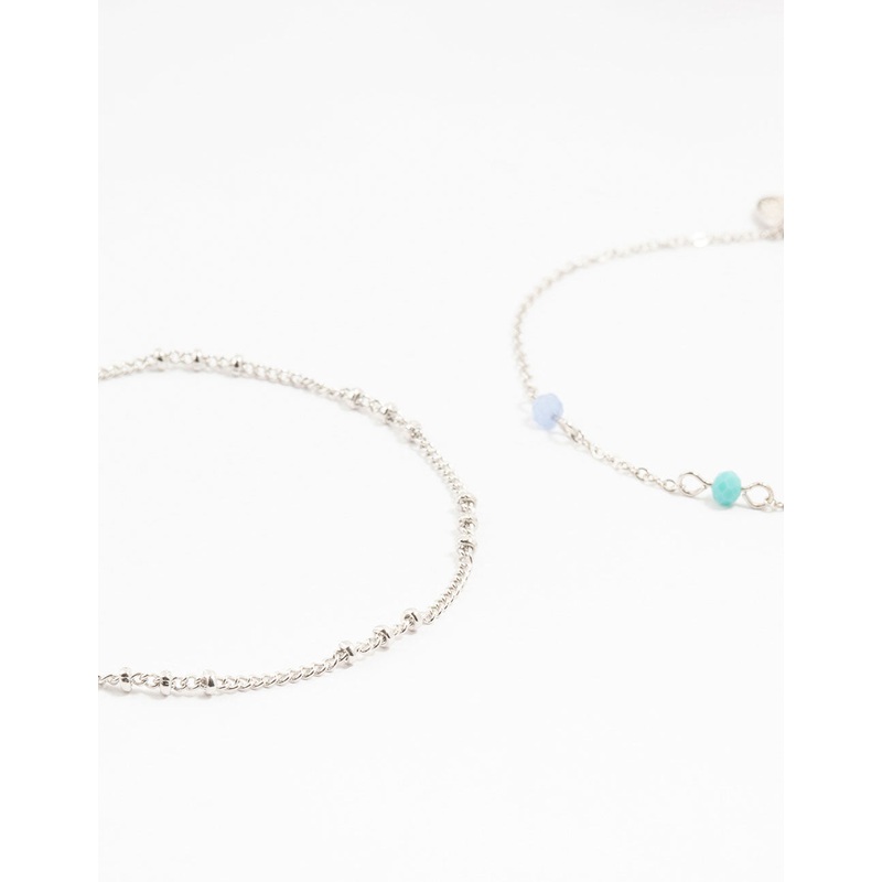 Silver Station Facet Beaded Anklets 2-Pack