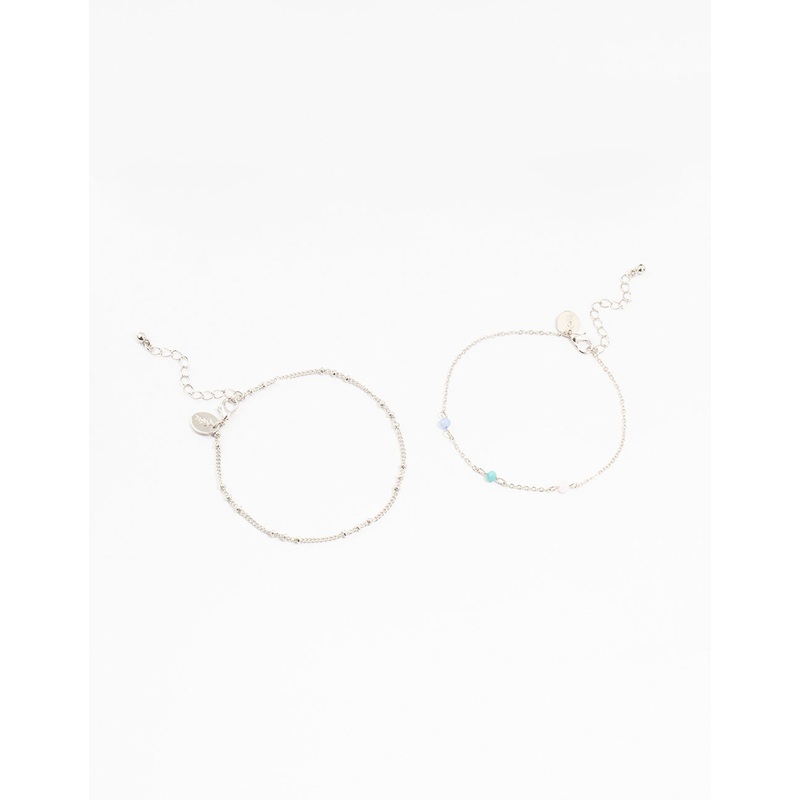 Silver Station Facet Beaded Anklets 2-Pack