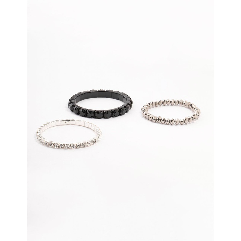 Black & Silver Plaited Bracelet 3- Pack