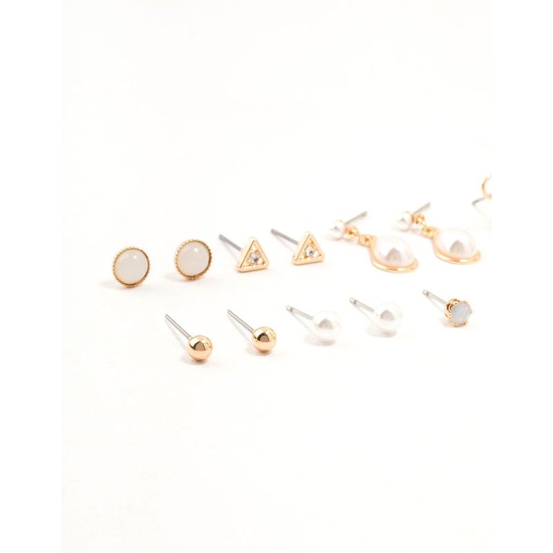 Gold Marbled Pearl & Bow Earrings 8-Pack