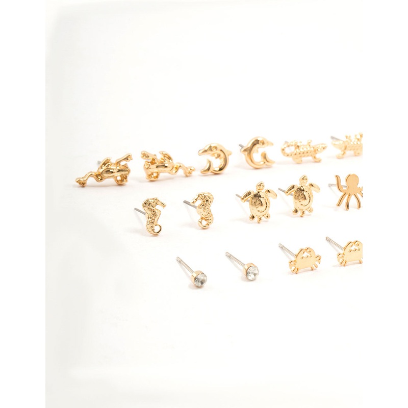 Gold Mixed Creatures Earrings 12-Pack