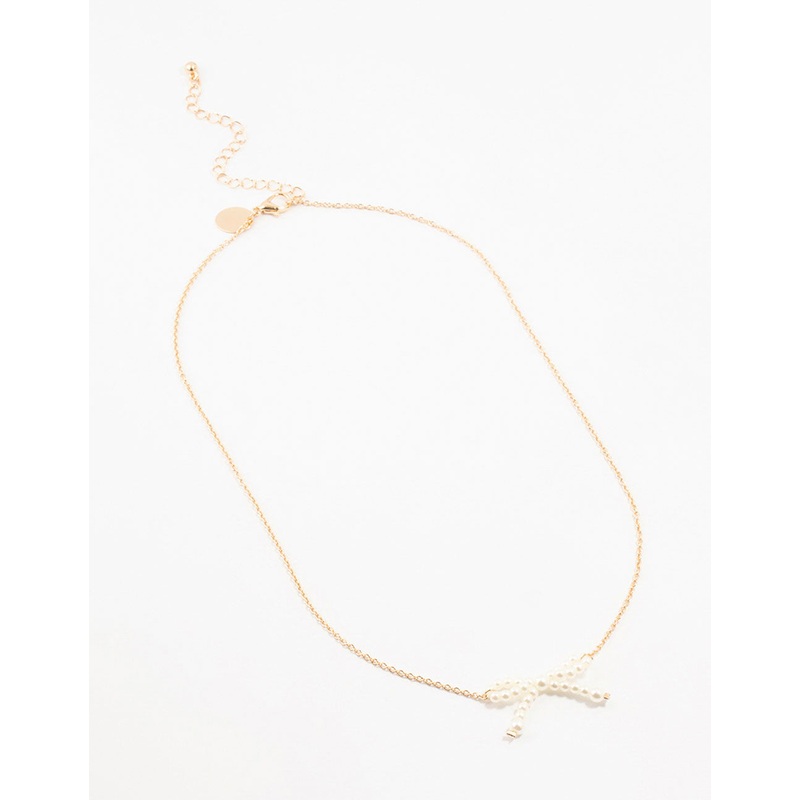 Gold Pearl Bow Necklace