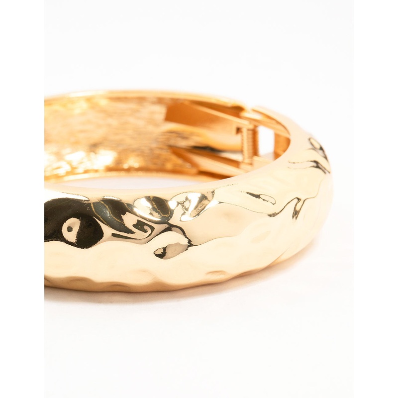 Gold Plated Hammered Wide Bangle