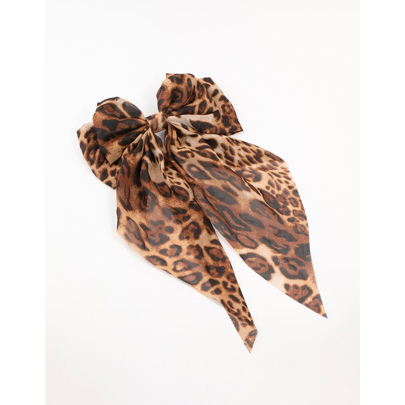 Leopard Print Fabric Drop Bow Clip