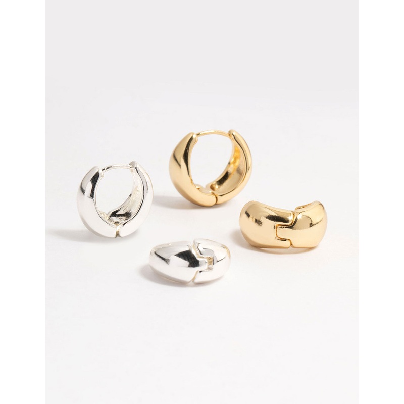 Mixed Metals Clean Hoop Earrings 2-Pack