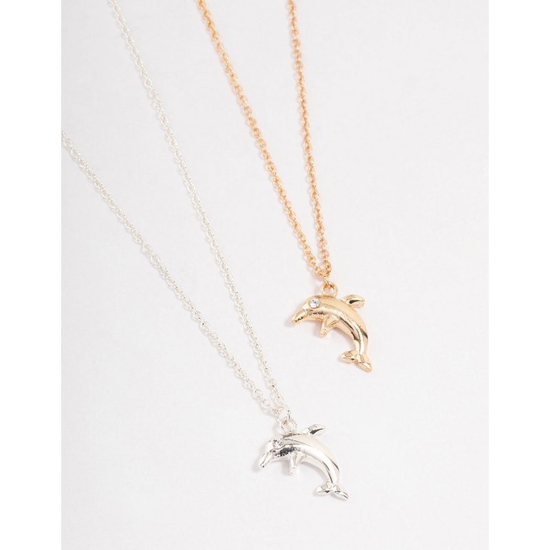 Mixed Metals Dolphin Necklace 2-Pack