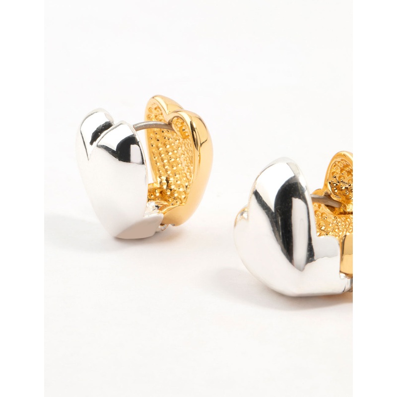 Mixed Metals Silver & Gold Plated Heart Huggie Earrings