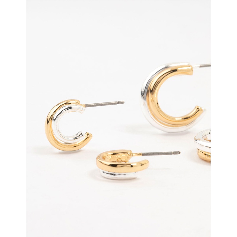 Mixed Metals Silver & Gold Plated Huggie Hoop Earrings 2-Pack