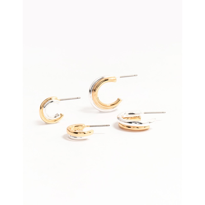Mixed Metals Silver & Gold Plated Huggie Hoop Earrings 2-Pack