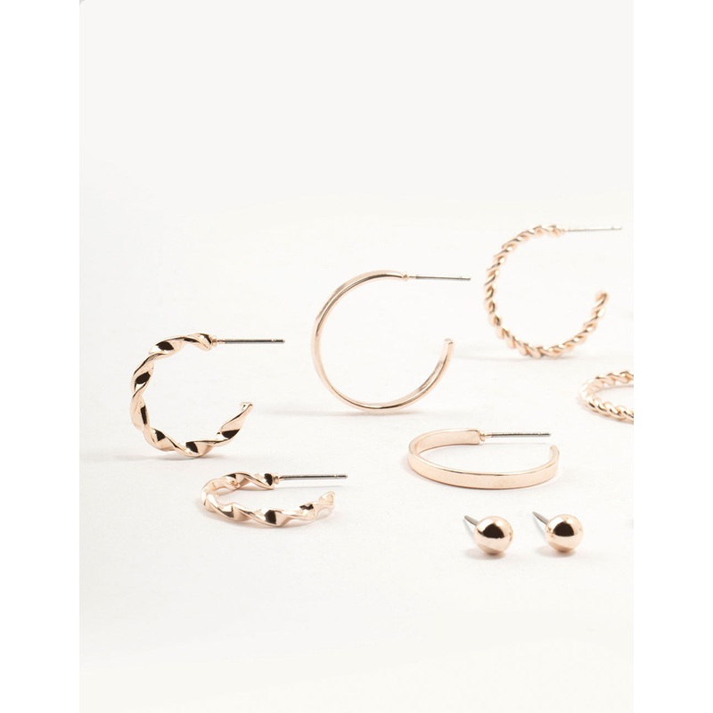 Rose Gold Diamante Pearl Hoop Earrings 8-Pack