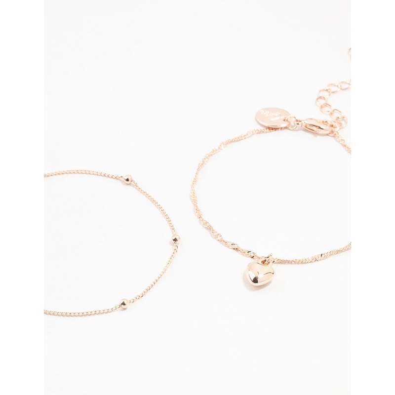 Rose Gold Twisted Puffy Heart Bracelets 2-Pack