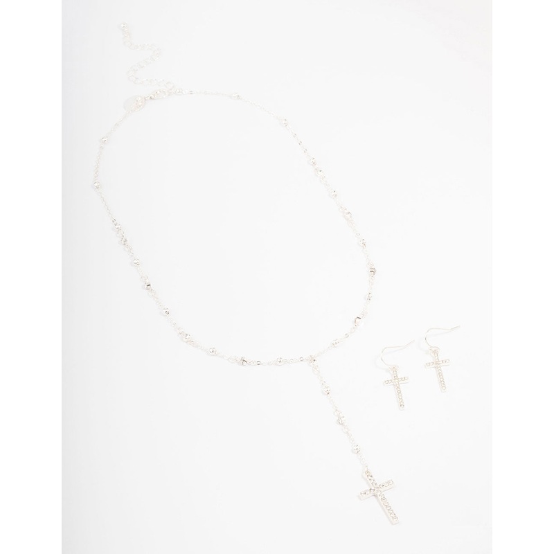 Silver Beaded Cross Jewellery Set