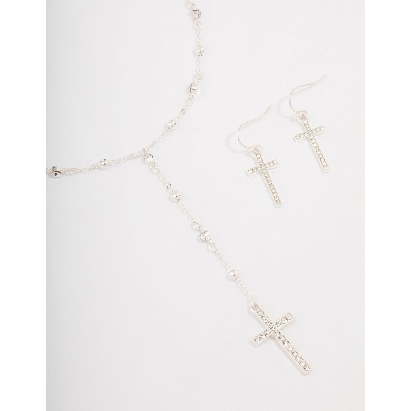 Silver Beaded Cross Jewellery Set