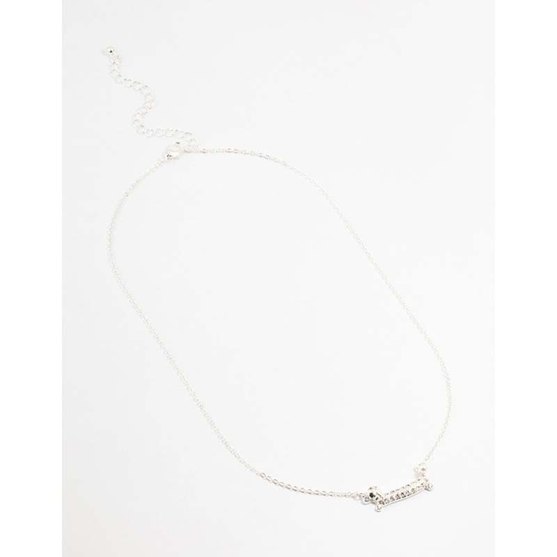Silver Diamante Sausage Dog Necklace