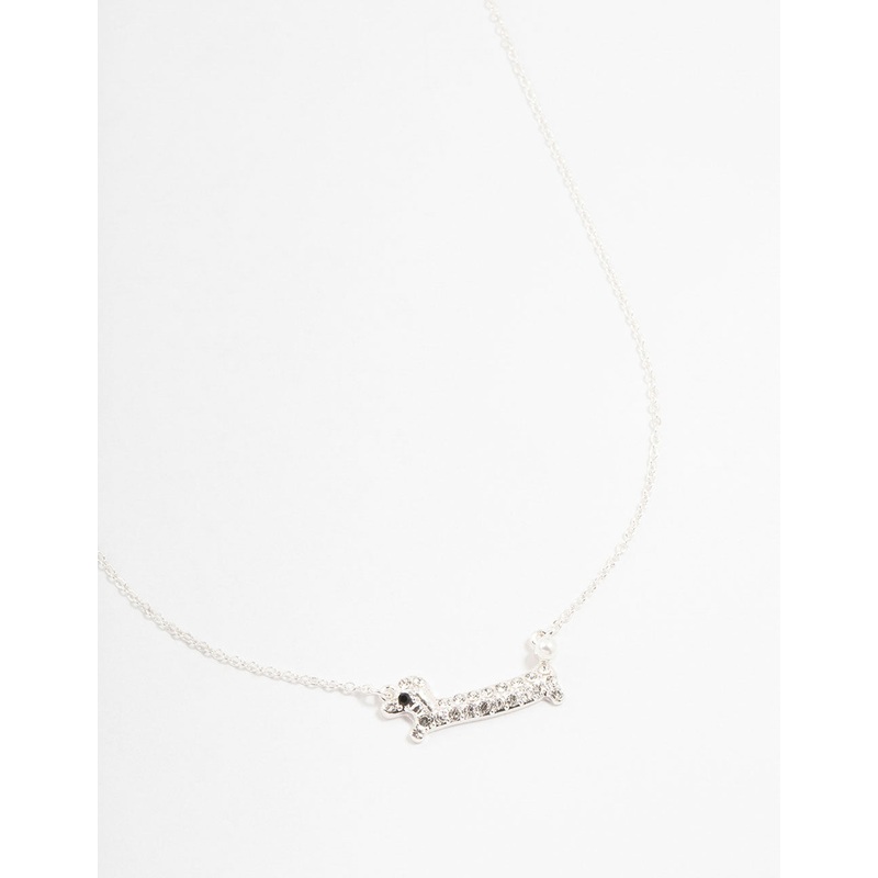 Silver Diamante Sausage Dog Necklace