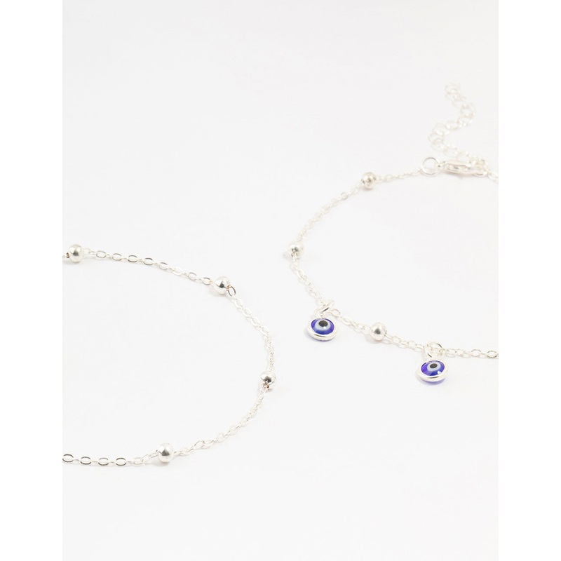 Silver Evil Eye Anklets 2-Pack