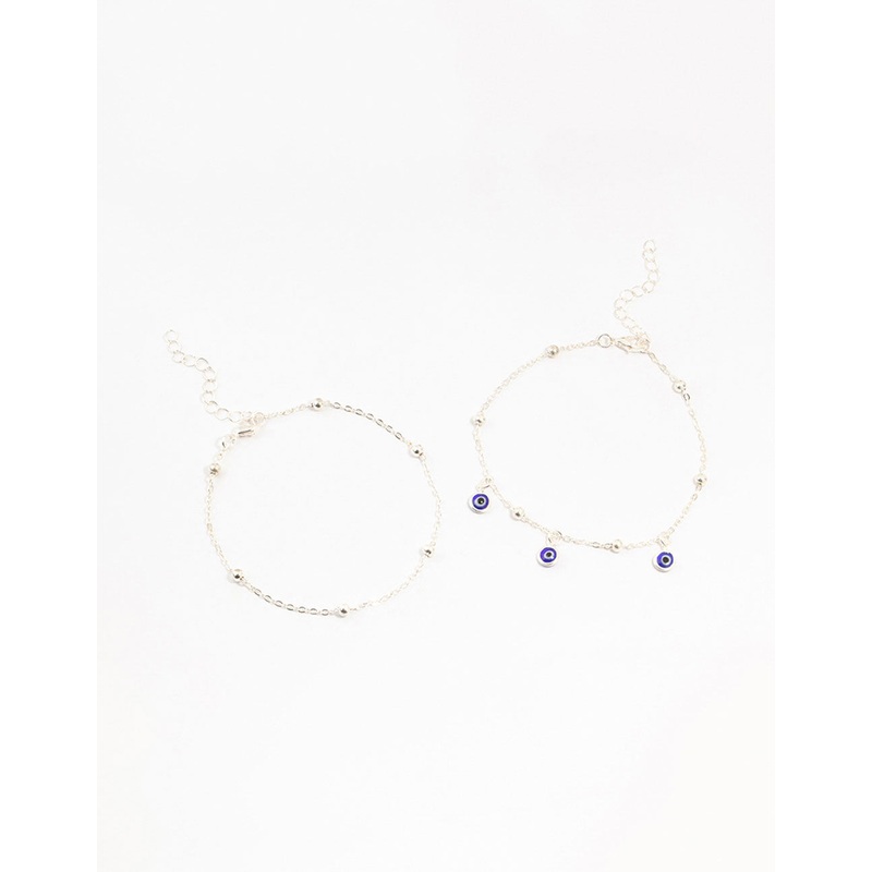 Silver Evil Eye Anklets 2-Pack