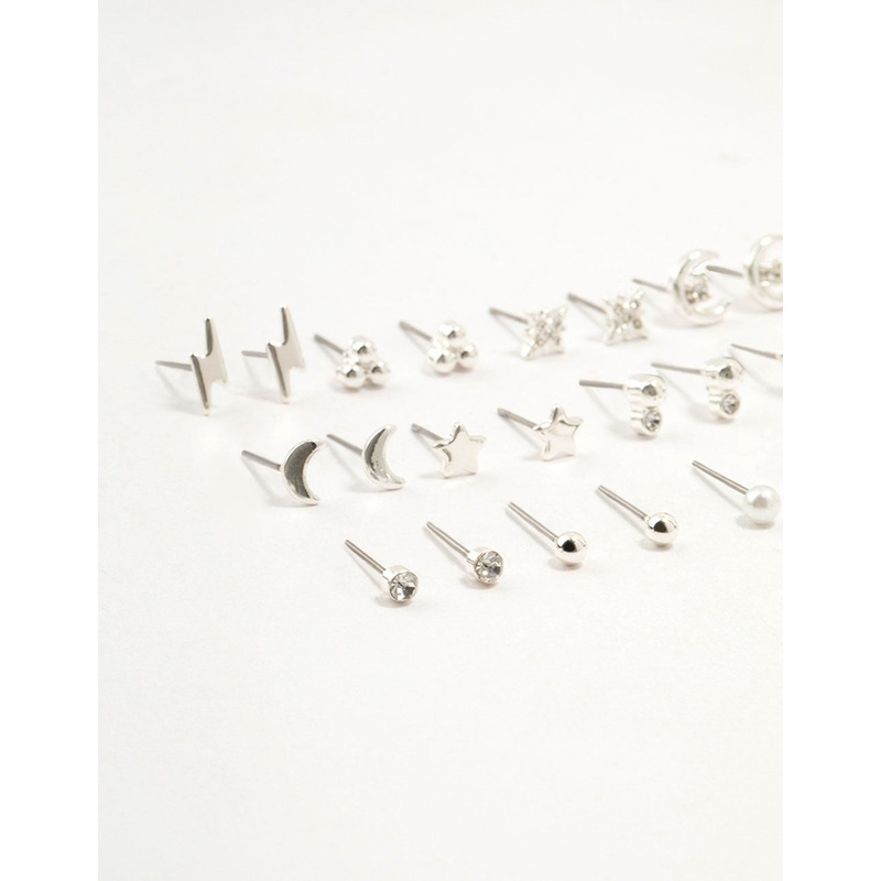 Silver Star & Moon Stud Earrings 12-Pack