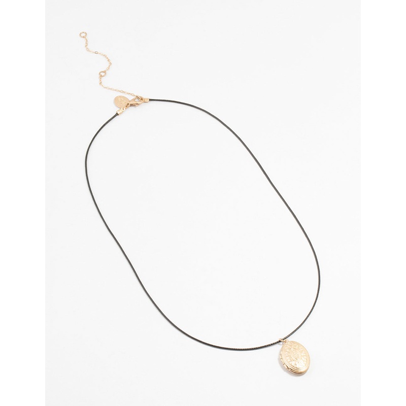 Worn Gold Locket Cord Necklace
