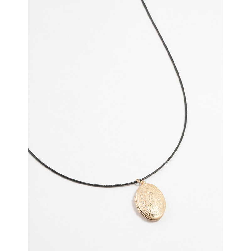 Worn Gold Locket Cord Necklace