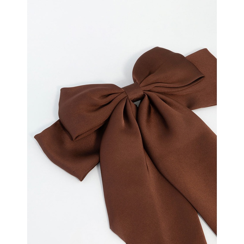 Brown Fabric Drop Bow Clip