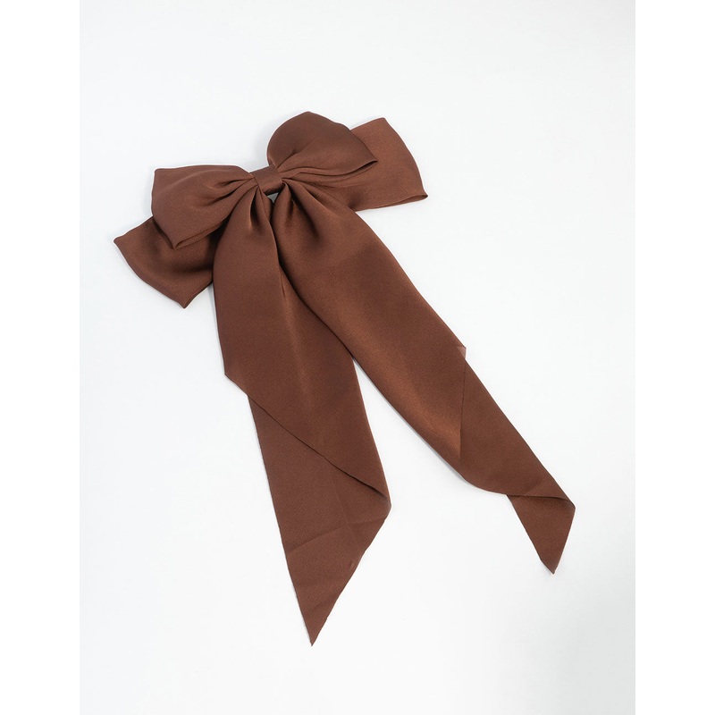 Brown Fabric Drop Bow Clip