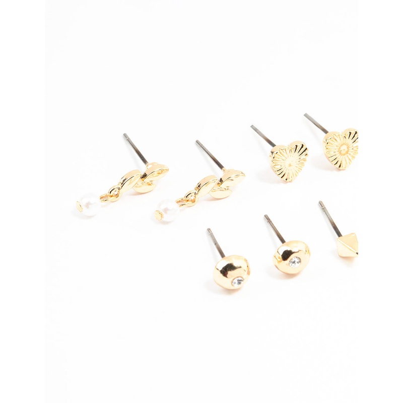 Gold Bow & Pearl Stud Earrings 8-Pack
