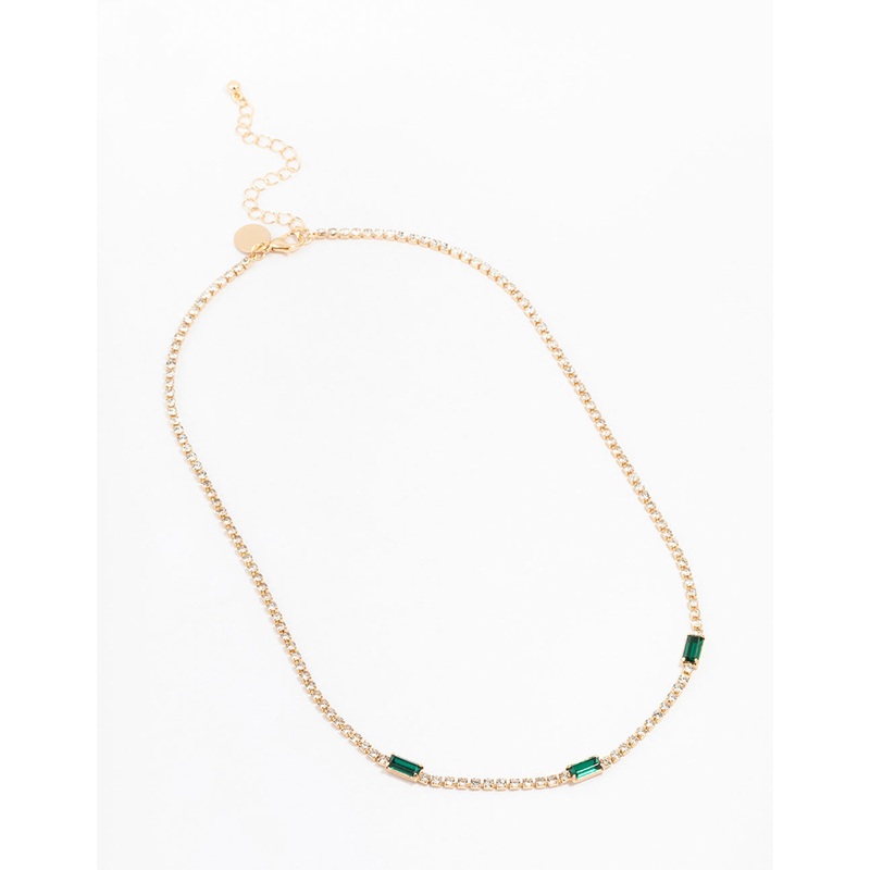 Gold Cup Chain Baguette Station Necklace
