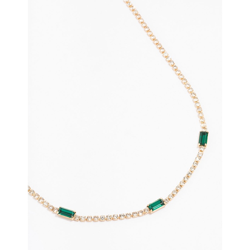 Gold Cup Chain Baguette Station Necklace