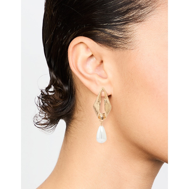 Gold Oval Pearl Drop Earrings