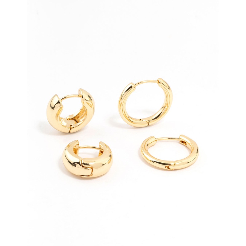 Gold Plated Thick & Thin Huggie Earrings 2-Pack