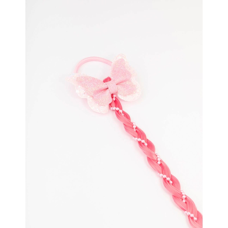 Kids Mixed Pink Braided Faux Hair Pearl Clip