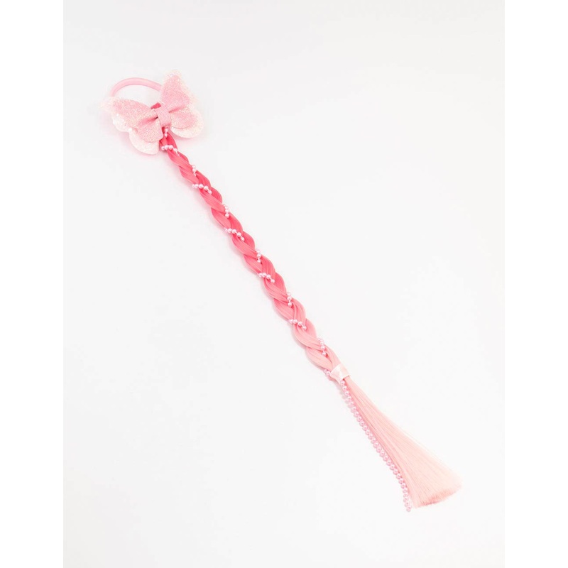 Kids Mixed Pink Braided Faux Hair Pearl Clip