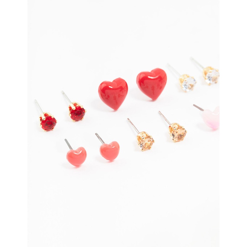 Mixed Gold Love Heart Earrings 8-Pack