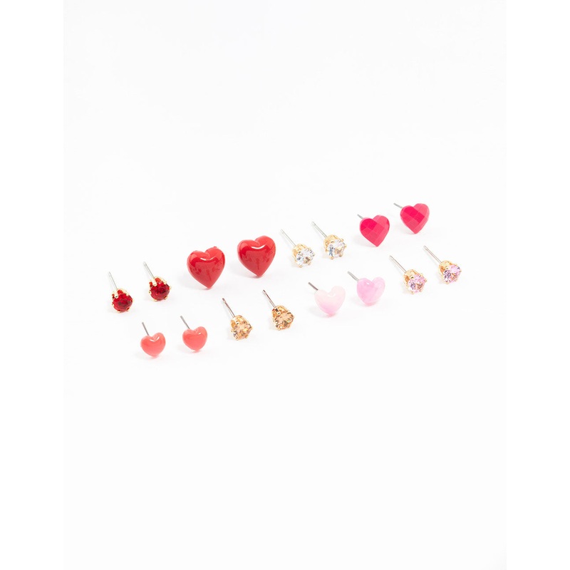 Mixed Gold Love Heart Earrings 8-Pack