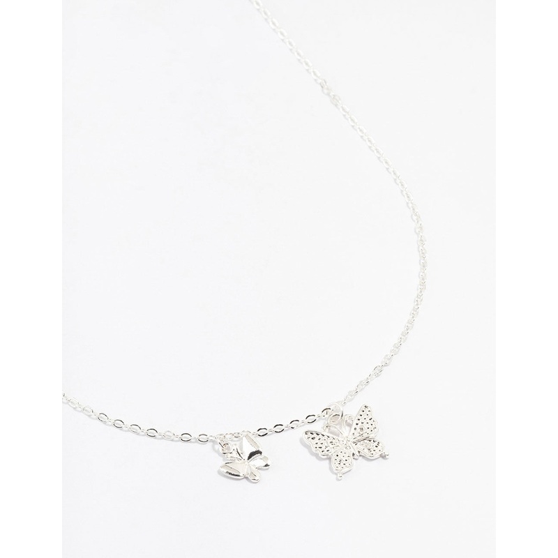 Silver Double Diamante Butterfly Necklace