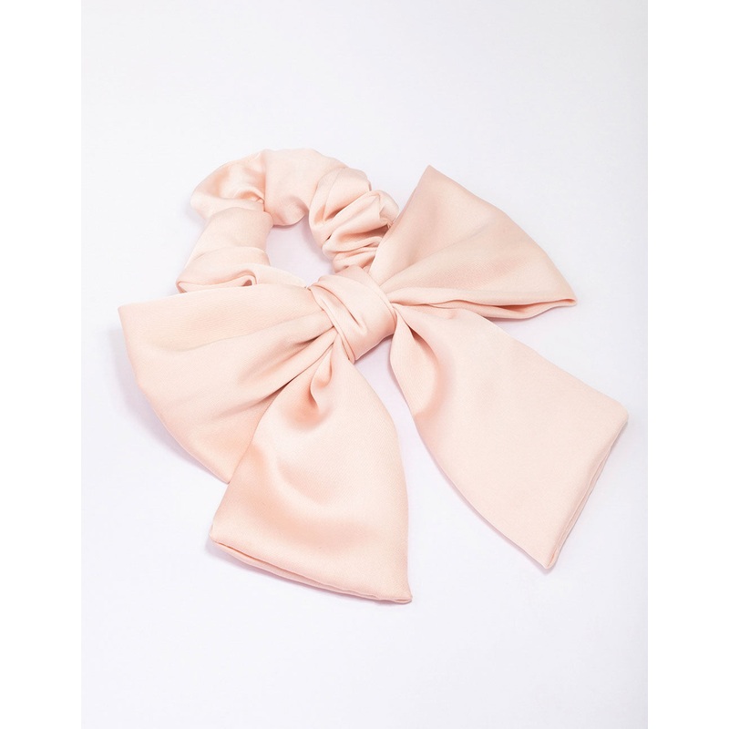 Blush Satin Bow Fabric Scrunchie