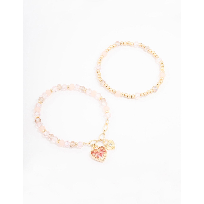 Gold Heart Charm Beaded Bracelet